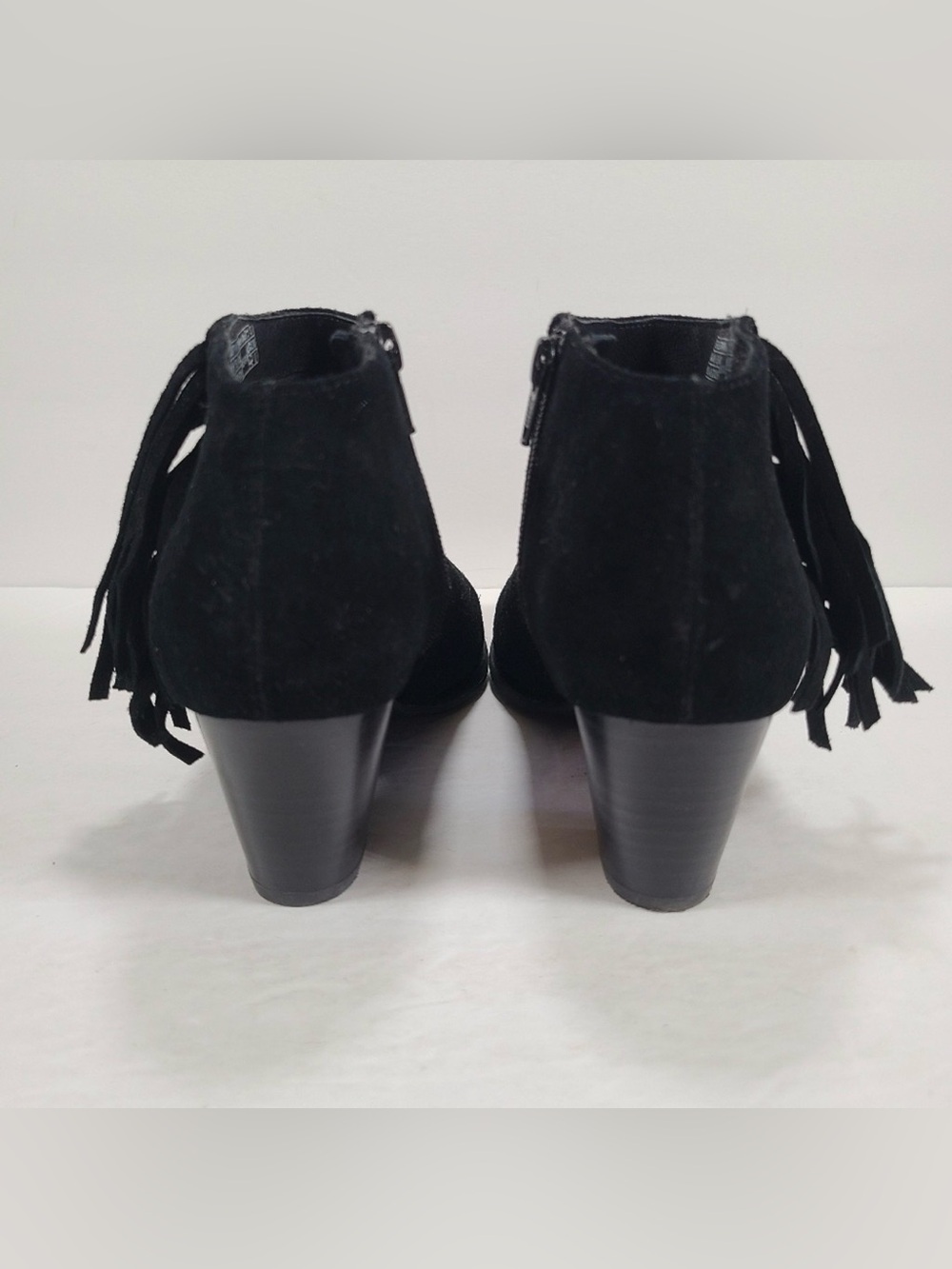 Vionic Faros Black Suede Fringed Boho Coastal Cowgirl Ankle Booties Women 6.5 - Picture 5 of 11